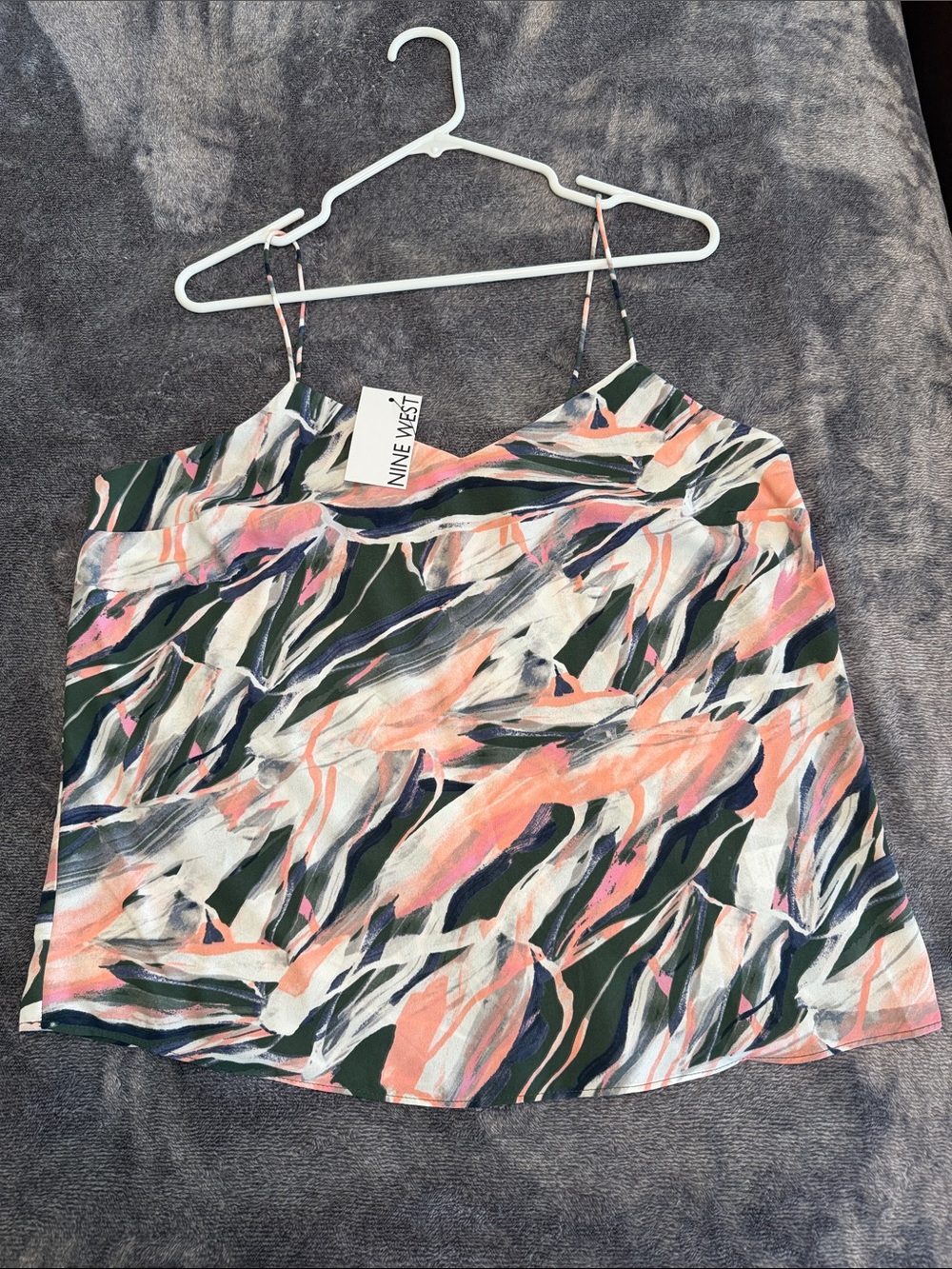 Nine West Olive Green & Coral Abstract Print Spaghetti-Strap Cami